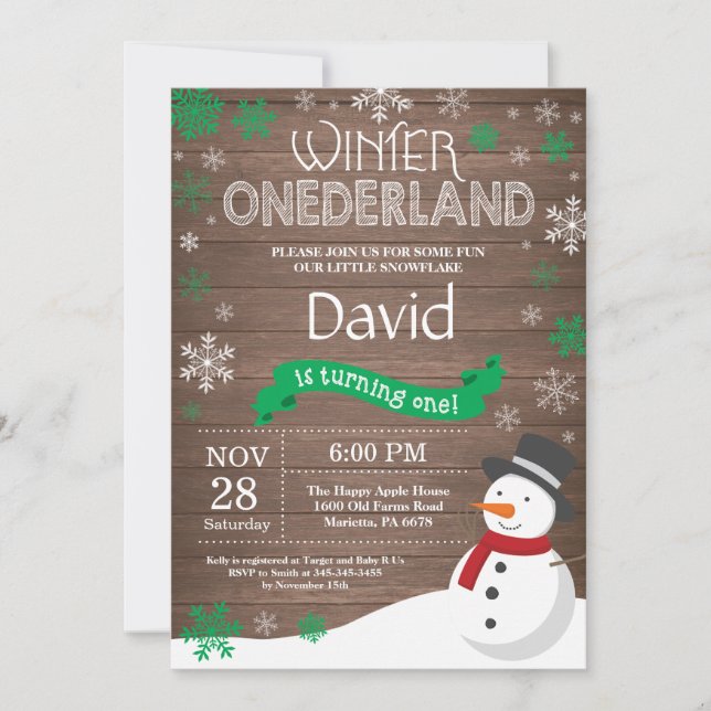 Rustic Winter Onederland 1st Birthday Invitation (Front)