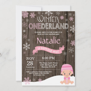Rustic Winter Onederland 1st Birthday Invitation