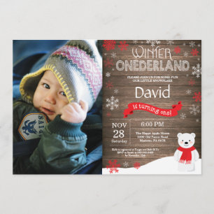 Rustic Winter Onederland 1st Birthday Invitation