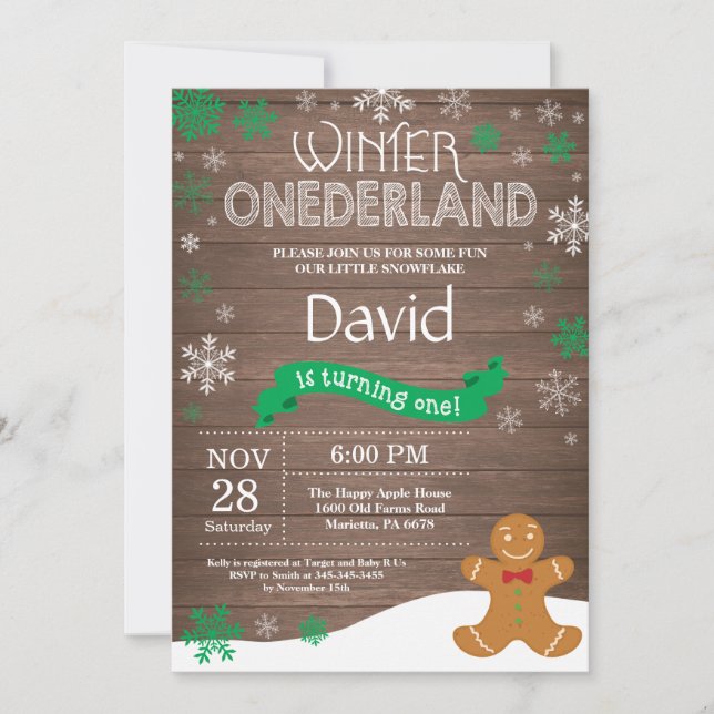 Rustic Winter Onederland 1st Birthday Invitation (Front)