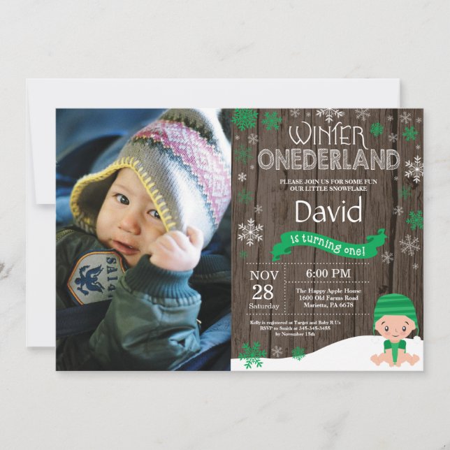 Rustic Winter Onederland 1st Birthday Invitation (Front)
