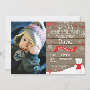 Rustic Winter Onederland 1st Birthday Invitation