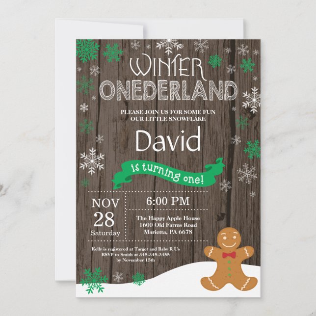 Rustic Winter Onederland 1st Birthday Invitation (Front)