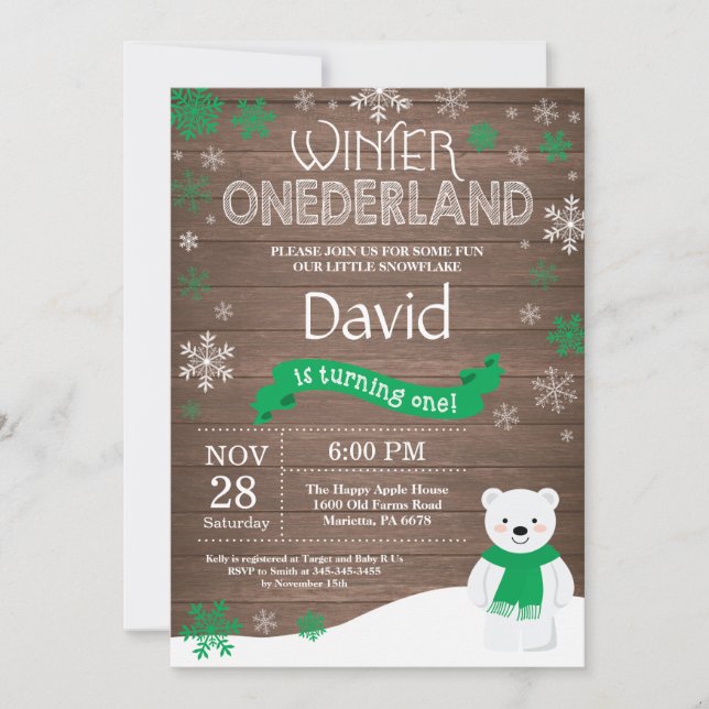 Rustic Winter Onederland 1st Birthday Invitation (Front)