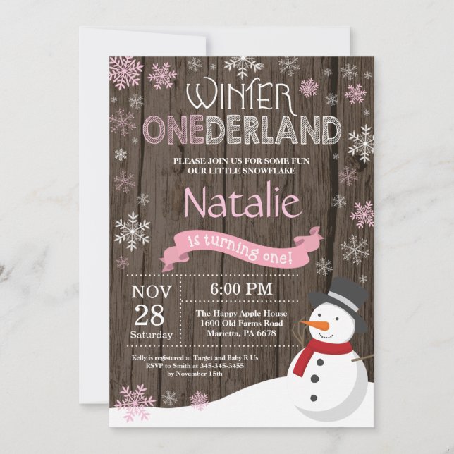 Rustic Winter Onederland 1st Birthday Invitation (Front)
