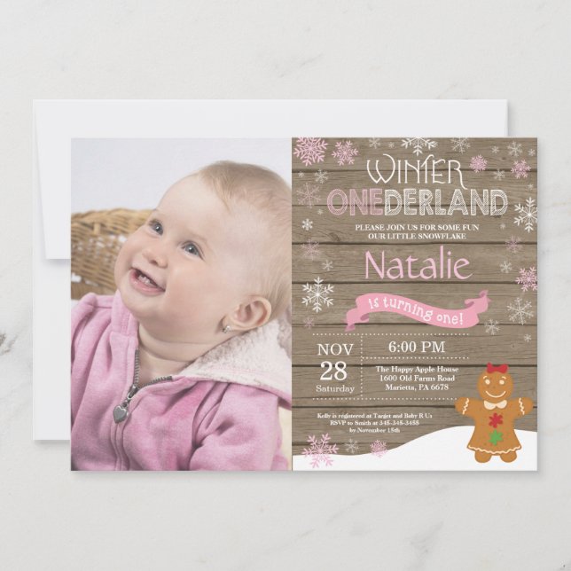 Rustic Winter Onederland 1st Birthday Invitation (Front)