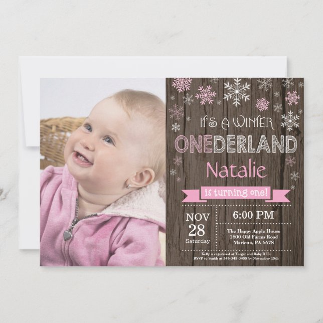 Rustic Winter Onederland 1st Birthday Invitation (Front)
