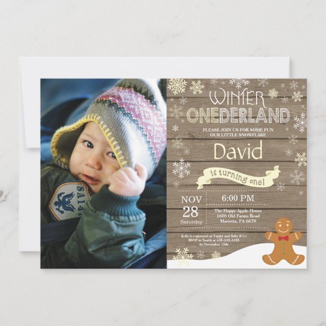 Rustic Winter Onederland 1st Birthday Invitation (Front)