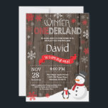 Rustic Winter Onederland 1st Birthday Invitation<br><div class="desc">Rustic Winter Onederland 1st Birthday Invitation. Snowman and Penguin. Red and White Snowflake. First Birthday. Boy or Girl 1st Bday Invite. Rustic Wood Background. Black and White. For further customization, please click the "Customize it" button and use our design tool to modify this template.</div>