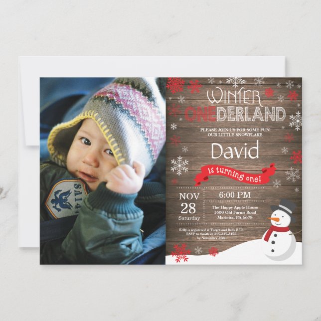 Rustic Winter Onederland 1st Birthday Invitation (Front)