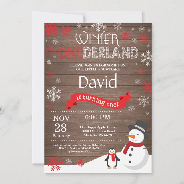 Rustic Winter Onederland 1st Birthday Invitation (Front)