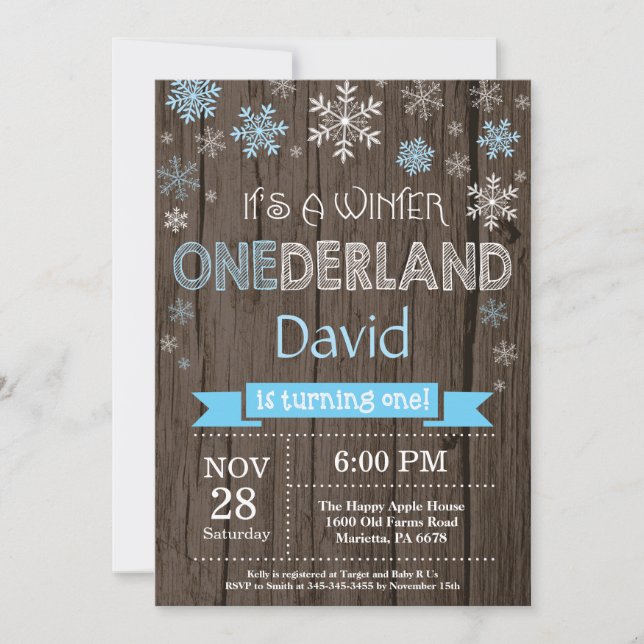 Rustic Winter Onederland 1st Birthday Invitation (Front)