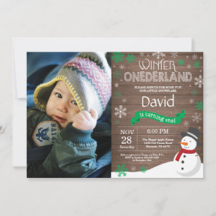 Rustic Winter Onederland 1st Birthday Invitation