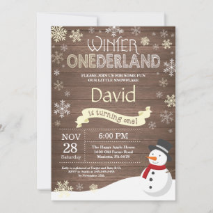 Rustic Winter Onederland 1st Birthday Invitation