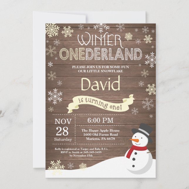 Rustic Winter Onederland 1st Birthday Invitation (Front)