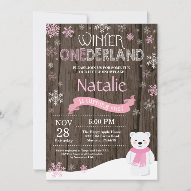 Rustic Winter Onederland 1st Birthday Invitation (Front)