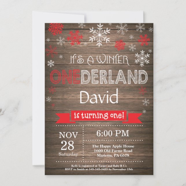 Rustic Winter Onederland 1st Birthday Invitation (Front)