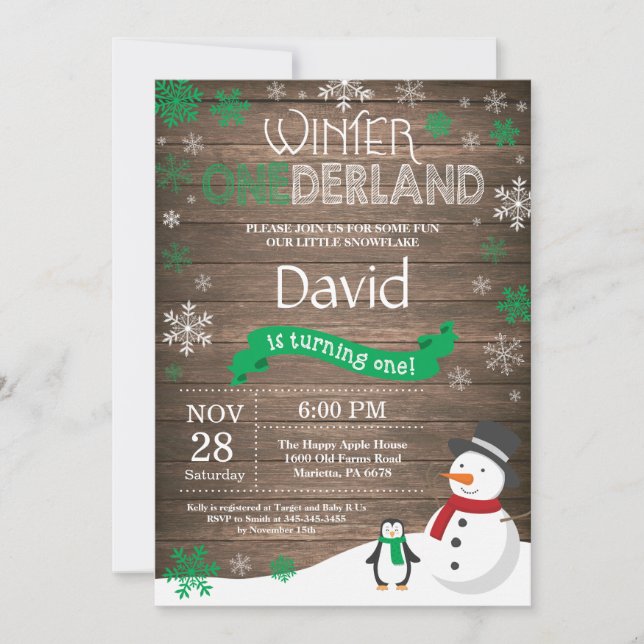 Rustic Winter Onederland 1st Birthday Invitation (Front)