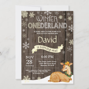 Rustic Winter Onederland Deer 1st Birthday Invitation