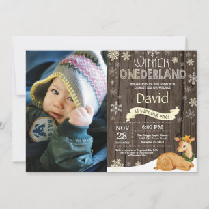 Rustic Winter Onederland Deer 1st Birthday Invitation