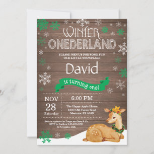 Rustic Winter Onederland Deer 1st Birthday Invitation