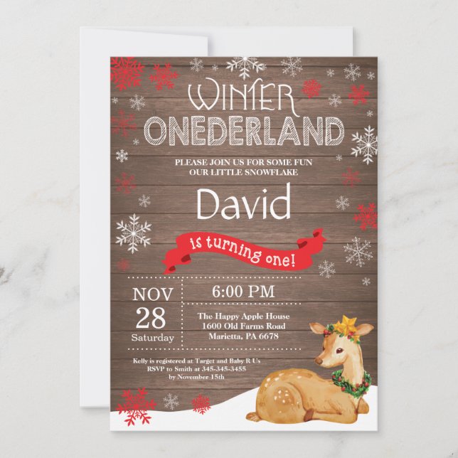 Rustic Winter Onederland Deer 1st Birthday Invitation (Front)