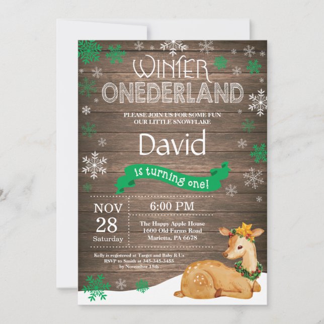 Rustic Winter Onederland Deer 1st Birthday Invitation (Front)