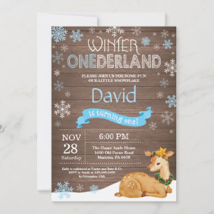 Rustic Winter Onederland Deer 1st Birthday Invitation