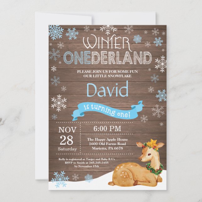 Rustic Winter Onederland Deer 1st Birthday Invitation (Front)