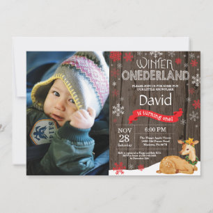 Rustic Winter Onederland Deer 1st Birthday Invitation