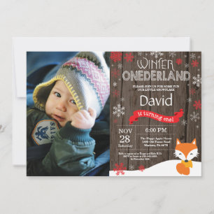 Rustic Winter Onederland Fox 1st Birthday Invitation