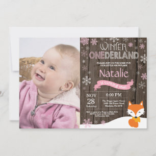 Rustic Winter Onederland Fox 1st Birthday Invitation