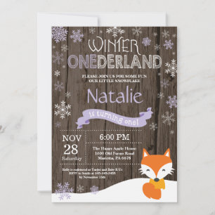 Rustic Winter Onederland Fox 1st Birthday Invitation