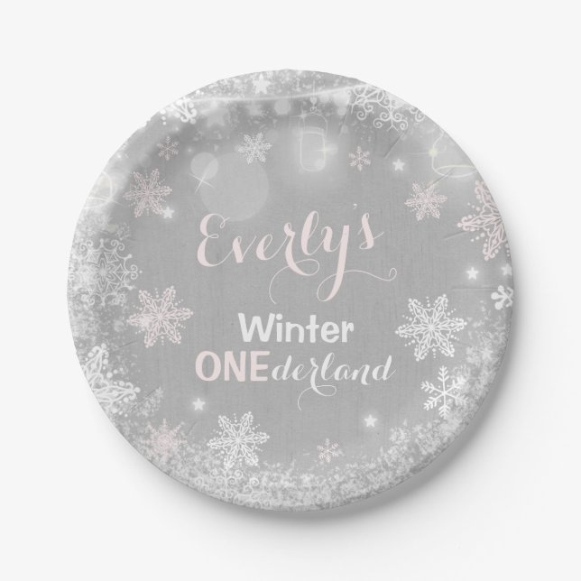 Rustic Winter ONEderland Paper Plate 7" Plate (Front)