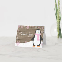 Rustic Winter Penguin Snowflake Pink