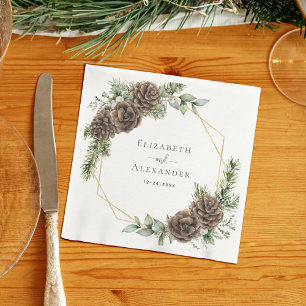 Rustic Winter Pine Cone Greenery Wedding Napkin