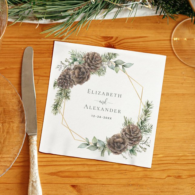 Rustic Winter Pine Cone Greenery Wedding Napkin (Creator Uploaded)