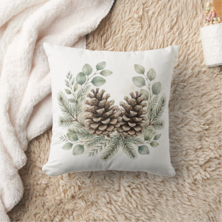 Rustic Winter Pine Cone Throw Pillow - Eucalyptus