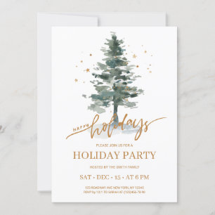 Rustic Winter Pine Tree Holiday Party Invitation