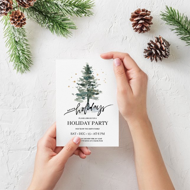 Rustic Winter Pine Tree Holiday Party Invitation (Creator Uploaded)