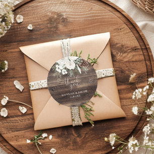 Rustic Winter Pine Wedding Thank You Favour Classic Round Sticker