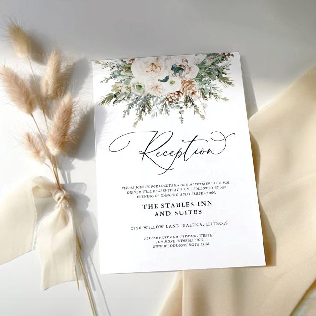 Rustic Winter Pinecone Wedding Reception Card (Creator Uploaded)