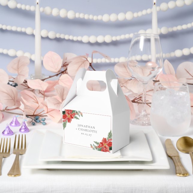 Rustic Winter Poinsettia Red Christmas Wedding Favor Box (Wedding)