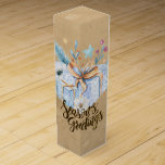 Rustic Winter Presents Wine Box<br><div class="desc">Winter holiday watercolor foliage and Christmas presents create a festive rustic composition on a distressed cardboard look background</div>