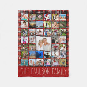 Rustic Winter Red Black Plaid Snowflake Name Fleece Blanket