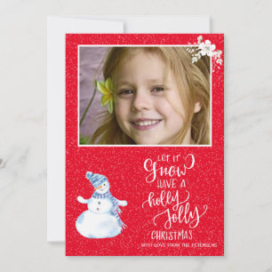 Rustic winter red white chalkboard snowman photo holiday card