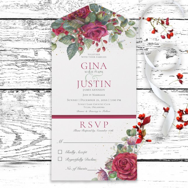 Rustic Winter Red Wine Roses No Dinner All In One Invitation (Creator Uploaded)