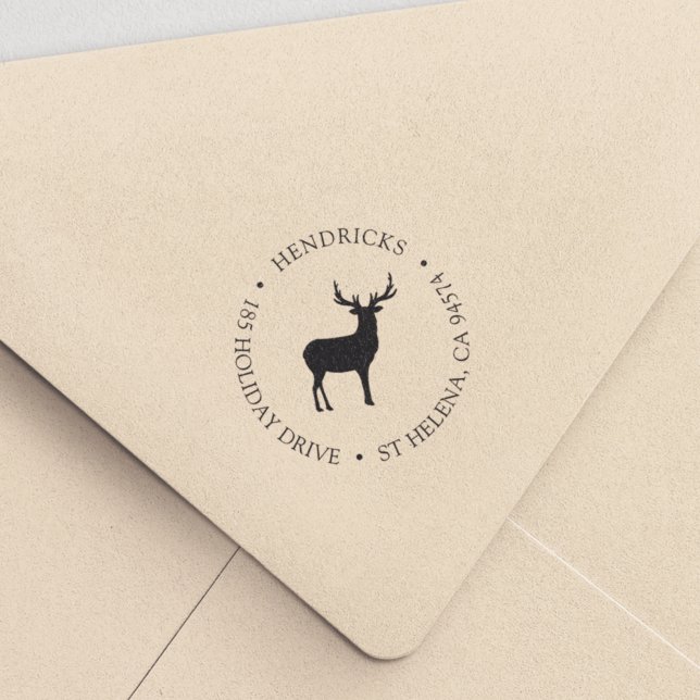 Rustic Winter Reindeer Return Address Self-inking Stamp (Creator Uploaded)