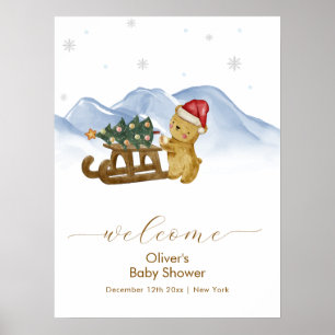 Rustic Winter Sleigh Bear Baby Shower Welcome Poster