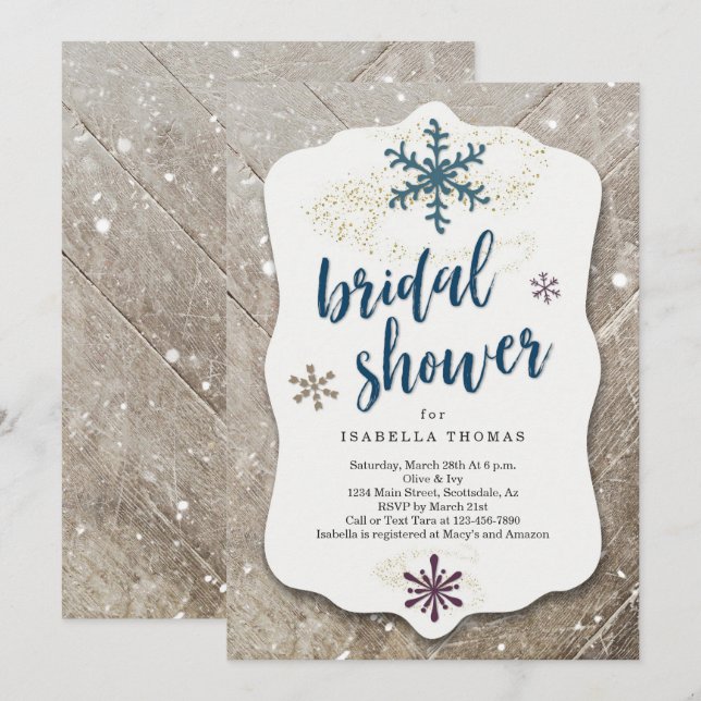 Rustic Winter Snow Bridal Shower Invitation (Front/Back)